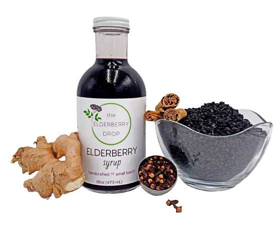 Organic elderberry syrup made with elderberries, cloves, ginger root, ceylon cinnamon and sweetened with local honey. Great immunity support to keep you and your family healthy.
